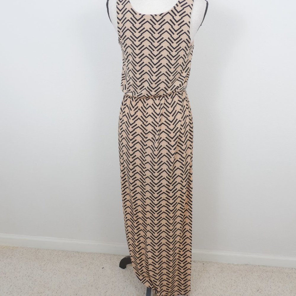 Three Pink Hearts Tan Black Tribal Boho Print Sleeveless Size Small Maxi Dress - Picture 11 of 11